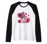 Leopard Gnome Sunflower and Pencil Valentines Day Teacher Raglan Baseball Tee