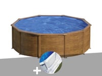 Kit piscine acier aspect bois Gré Sicilia ronde 4,80 x 1,22 m + Tapis de sol