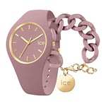 ICE-WATCH - Ice Glam Brushed Fall Rose - Montre Rose pour Femme avec Bracelet en Silicone - 019524 (Small) + Chain Bracelet - Bracelet Mailles XL de Couleur Rose (020349)