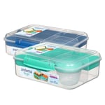 Boîte à bento Sistema TO GO cubiques | 1,25 L | Boîtes à repas pour l’école compartimentées avec pots à en-cas | Sans BPA | 2 unités | Vert menthe & bleu océan