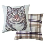 Maturi Filled Seat Cushion with Tabby Cat Watercolour Image, Chair Sofa Pillow - 43 x 43cm / 17 x 17-inch