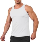 EKLENTSON Vests for Men Gym UPF 50+ Muscle Sleeveless T Shirts Polyester Summer Bodybuilding Workout Fitness Breathable Tank Tops White,L