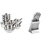 Morphy Richards Equip Induction Pan Set, Stainless Steel, Stay Cool Handles, Thermocore Technology, 8 Piece Set & Accents Knife Block, Satin, Stainless Steel Finish, Stainless Steel, 5-Piece