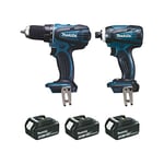 Makita DLX2014JX4 Makpac Perceuse visseuse DDF456Z + visseuse à chocs DTD146Z + 3 batteries 18V 3Ah Li-ion + coffret