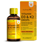 Vitamin D3 K2 MK7 Drops - Vit D 1000IU & K2 20µg - Bones, Muscles, Immune System