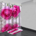 Printing Pedestal Rug Bath Mat Set Waterproof Shower Curtain Bat Pink 180x180 And