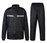 Yukirtiq Combinaison de Pluie Imperméable à Capuche Extérieur Homme Ensemble Veste et Pantalon Imperméables 2 Pièces Manteau Vêtements de Pluie, Noir, M