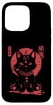 Coque pour iPhone 15 Pro Max Chat Maneki-Neko en colère porte-bonheur avec art japonais Kanji