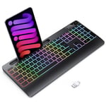 TECURS Clavier sans Fil avec Repose-Poignet- Gaming Clavier Ordinateur Silencieux Rétroéclairé, AZERTY USB Clavier Ergonomique 2.4G Rechargeable pour Windows, Mac, PC