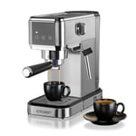 Cloer 5829 Machine à espresso porte-filter, Cafetière expresso avec mousseur à lait, pompe 20 bars, 1350 W, design fin, 1-2 tasses d'espresso, caupuccino, latte macchiato, réservoir d'eau de 1 litre