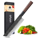 oFuun Couteau Japonais Damas, 18cm Couteau de Nakiri Professionnel, Couteau Cuisine en Acier à Haute Teneur en Carbone VG10, Manche en Bois de Rose et Coffret Cadeau