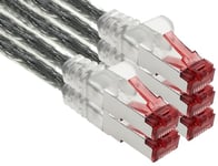 1aTTack.de - 5x 0,25 m câble patch CAT6 S/FTP blindage PIMF câble réseau CAT.6 RJ45 câble Ethernet routeur LAN DSL commutateur modem panneau de brassage - transparent - 5 pièces