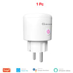 Tuya WiFi Smart Plug EU avec fonction de moniteur d'alimentation,application Smart Life,télécommande,prise de courant,20A,nous-mêmes avec Alexa,Google Home - Type 1 Pc