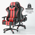 Rattantree - Chaise gaming, Fauteuil gamer de bureau, Chaise Gamer Réglable Pivotant, avec coussin et dossier inclinable, Rouge