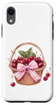 Coque pour iPhone XR Noeud coquette rose sur un panier en osier avec cerises