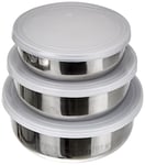 Ibili 712000 Lot de 3 Boîtes alimentaires en Inox avec couvercle en plastique (14+16+18 cm)