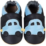 IceUnicorn Chausson Cuir Bébé Chausson Bebe Chaussons Cuir Souple Bébé Fille Garçon Premiers Pas Mignon Chausson Bébé 0-6 Mois-3 Ans(Voiture Noire, 18-24 mois)