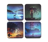 4 x Square Mythical Coasters - Spooky Movie Film Monsters Drinks Gift #77896