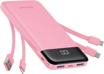 Charmast Power Bank with Built in Cables,10000mAh USB C Battery pack 6 Pink 