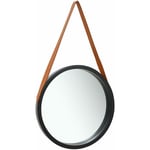 Maisonchic - Miroir mural avec sangle Miroir déco pour Salle de bain Salon Chambre ou Dressing 40 cm Noir 59237