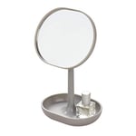 iDesign Miroir Maquillage Petit Miroir Salle de Bain Rond en Plastique Miroir sur pied orientable avec Rangement Maquillage Ou bijoux - Gris