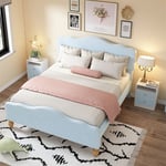 Chambre complète - Set de chambre à coucher pour enfant lit rembourré 140x200 cm + 2x chevet de 2 tiroirs, velours, bleu