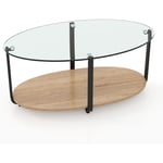 Goplus - Table Basse à 2 Niveaux avec Plateau en Verre Trempé, Cadre en Métal, Table d'Appoint Ovale Moderne avec Patins Réglables