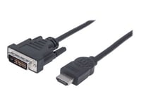 Manhattan Hdmi To Dvi-D 24+1 Cable, 1.8M, Male To Male, Black, Dual Link, Compatible With Dvd-D, Lifetime Warranty, Polybag - Adapterkabel - Dubbel Länk - Hdmi Hane Till Dvi-D Hane - 1.8 M - Skärmad - Svart - Formpressad, Stöd För 1080P