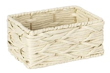 WENKO Boîte de rangement Vabriano, petit panier en papier tressé, pour la salle de bain et le bureau, avec tiges métalliques stabilisatrices, 19 x 9 x 14 cm, style boho branché, beige