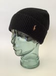 New Men’s Polo Ralph Lauren Black Wool Blend Signature Cuffed Beanie