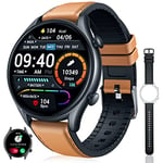 Montre Connectée Homme avec Appels Bluetooth: Smartwatch avec Assistant Vocal et Lecteur de Musique Podomètre Fréquence Cardiaque Oxymetre Sommeil 19 Modes Sportifs pour Android iOS Brun