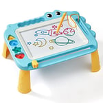 SGILE Jouets pour enfants, tableau magique magnétique pour l'apprentissage précoce, ardoise magique effaçable en couleur avec 4 Pieds, quatre timbres, cadeau pour bébé, fille, garçon, 3 4 5 ans, Bleu