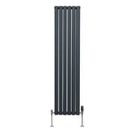 Radiateur à Colonne Ovale 1600 x 360mm & Robinet Thermostatique Chromé, Chauffage Moderne Vertical en Acier au Carbone Gris Anthracite Mat, Cuisine Salle de Bain [Brosse, Attaches & Supports INCLUS]