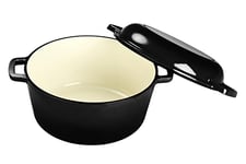 ECHTWERK Cocotte et poêle à servir 2 en 1, Cocotte en fonte avec couvercle, Casserole en fonte avec revêtement émaillé, Convient pour four, grill, BBQ et induction, Noir, 3,5 L, Ø 25,3 cm