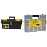 STANLEY Toolbox with Metal Latch, 2 Lid Organisers for Small Parts, Portable Tote Tray for Tools, 16 Inch, 1-92-065 & 1-94-745 Sort Master Seal Tight Professional Organiser