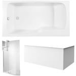 Jacob Delafon - Pack baignoire bain douche 170 x 90 Malice version gauche + tablier en angle + pare bain + étagère pour pare bain