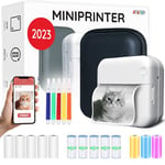 AgoDeo Portable Mini Printer for iPhone - Mini Thermal Printer - Incl 1 Case + 13 Rolls of Paper (Sticker, Normal & Color) + 5 Pens - Inkless Sticker Printer