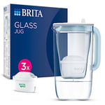 BRITA Glass Water Filter Jug Starter Pack-Light Blue (2.5L) incl. 3x MAXTRA PRO All-in-1 cartridge-Premium Glass Design jug with easy-filling Flip-Lid and Indicator- in sustainable Smart Box packaging