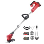 XHJL Electric Grass Trimmer Garden Cordless Strimmer 21V with Battery And Charger 18000RPM 450W 15Cm Cutting Width Lightweight Lawn Edger Tool Strimmer(Red)