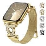 wutwuk Compatible avec Bracelet Apple Watch 41mm 40mm 38mm Bracelet Réglable en Acier Inoxydable avec Fermeture Magnétique et Diamants pour iWatch SE(2)/9/8/7/6/5/4/3/2/1 Or