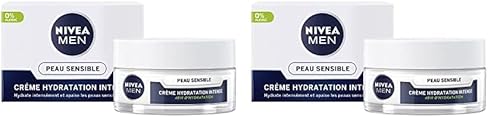 NIVEA MEN Crème hydratation intense Peau Sensible (1 x 50 ml), crème hydratante pour les hommes à la peau sensible et irritée, soin visage homme 0% alcool (Lot de 2)