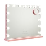 Flamingueo Miroir Coiffeuse - Miroir LED 15 Lumières, Miroir Maquillage Lumineux 3 Modes, Miroir Hollywood, Contrôle Tactile, Miroir Lumineux, Rose