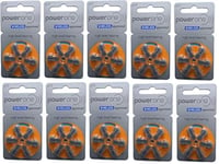 Power one Piles auditives Type 13, Orange, Lot de 60, Batteries pour Amplificateur Appareil Auditif, pour Aide Auditive, Made in Germany