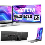 KEFEYA Moniteur Portable Écran Plein de 15,6 Pouce san Cadre Convient à Toutes Tailles Laptop Écran Portable Amovible 120% SRGB 1080P HDMI/USB-C/A Plug and Play Display pour Mac Windows Chrome