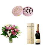 Charbonnel et Walker Pink Marc de Champagne Truffles, Clare Florist Astounding Cascade Bouquet and Moet and Chandon Imperial Brut Champagne