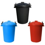 3 x 50L Bin Cliplock Lid Skyblue+Red+Black Feed Seed Waste Storage Trash Dustbin