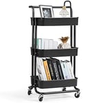 GOPLUS Chariot de Rangement avec 3 Paniers Ciselés, Présente 4 roulettes Universelles 2 avec Frein, 20KG de Support de Poids par Panier, pour Lavabo, Cuisine, Taille 42 x 35 x 87CM (Noir)