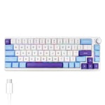 KZZI K68 PRO Mechanical Keyboard,3 Mode BT*3/2.4G/USB-C Hot Swappable Gaming Keyboard with Knob,Dynamic RGB Light,65% Layout Compact Wireless Office Keyboard Compatible with Windows/Mac(White-Blue)