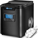 tillvex Machine à glaçons en inox 12 kg - 24 h | Préparation de glaçons avec minuterie et réservoir 2,2 litres | Ice Maker avec écran LED et nettoyage automatique | 3 tailles de glaçons (Noir)