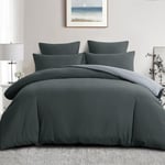 Aisbo King Size Duvet Cover Set - 3Pcs Reversible Bedding Bed Set Dark Grey and Light Grey Kingsize Soft Brushed Microfiber Quilt Cover with 2 Pillowcases 50x75cm